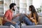 Domestic Conflicts. Portrait Of Young Indian Couple Arguing At Home,