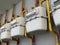 Domestic gas meters in a row. 3D illustration