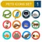 Domestic pets and vet healthcare flat icons set