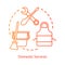 Domestic services and duties concept icon. Housekeeping, cleaning, cooking idea thin line illustration. Domestic chores