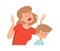 Domestic violence. Angry mother, sad boy. Bullying and abusing behavior. Woman scream on son vector illustration