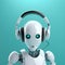 A domestic white robot with headphone. Generative AI.