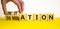 Domination or limitation symbol. Businessman turns cubes, changes the word domination to limitation. Beautiful yellow table, white
