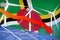 Dominica solar and wind energy lowering chart, arrow down - green natural energy industrial illustration. 3D Illustration