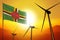 Dominica wind energy, alternative energy environment concept with wind turbines and flag on sunset industrial illustration -
