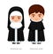 Dominican monk and nun. Catholics. Religious man and woman. Cartoon character.