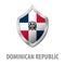 Dominican Republic flag on metal shiny shield illustration.