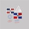 DOMINICAN REPUBLIC flag postage stamp set, isolated on gray background.