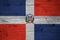 Dominican Republic national flag coat arms painted old oak wood