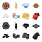 Domino bones, stack of chips, a pile of mont, playing blocks. Casino and gambling set collection icons in black,cartoon