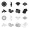 Domino bones, stack of chips, a pile of mont, playing blocks. Casino and gambling set collection icons in black,outline