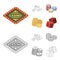 Domino bones, stack of chips, a pile of mont, playing blocks. Casino and gambling set collection icons in cartoon