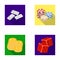 Domino bones, stack of chips, a pile of mont, playing blocks. Casino and gambling set collection icons in flat style