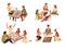 Domino and chess table games play cards and jenga vector isolated characters teams