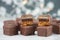 Domino stones, a german traditional christmas sweet with gingerbread, marzipan and jelly covered with brown chocolate, Dominostein