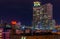 Domino Sugars Factory and HarborView Condominiums at night from Federal Hill, Baltimore, Maryland