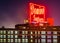 The Domino Sugars Factory at night in Baltimore, Maryland.