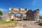 Domitian gate ruins in the ancient Greco Roman city Hierapolis, Pamukkale, Turkey. Nature landscape