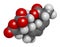 Domoic acid algae poison molecule. Responsible for amnesic shellfish poisoning (ASP). 3D rendering. Atoms are represented as