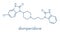 Domperidone nausea and vomiting suppressing drug molecule. Also used to promote lactation. Skeletal formula.