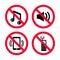 Don`t make noise, No mobile phones, no music, No loud noises, red prohibition signs.