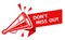 Don\\\'t wiss out sign, banner with old tin megaphone or loudspeaker, important announcement icon