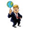 Donald Trump Cartoon Playing Globe. Vector Caricature Illustration