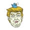 Donald Trump with His Pet Bird. Cartoon Caricature Portrait Illustration Vector. November 1, 2017