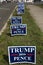 Donald Trump lawn signs line Virginia roadway before election for President in 2016, October 26, 2016