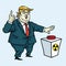 Donald Trump Shouting and Ready to Push the Red Button. Cartoon Vector Illustration. May 3, 2017