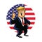 Donald Trump Shouting You`re Fired! Vector Cartoon Drawing Caricature with Circle American Flag Background. Washington, September