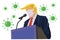 Donald Trump Speech Wearing Anti Corona Virus Coronavirus Covid-19 Campaign Cartoon Vector Editorial Illustration. Washington, Apr