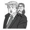 Donald Trump and Steve Bannon Black and White Cartoon Caricature Vector