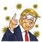 Donald Trump Wearing Corona Virus Mask on Face Blinded Eyes Cartoon Vector Drawing. March 12 , 2020