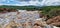 Donana Waterfall in Paraguassu River with dark waters in Andarai, Chapada Diamantina, Bahia in Brazil