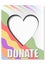 Donate banner with hearth, decorated with abstract wavy strips in soft pastel colors, inner shadow effect