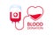 Donate blood concept with blood bag and heart. Blood donation vector illustration. World blood donor day - June 14.