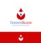 Donate blood logo or icon. Drop of blood with heart shape.