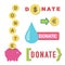 Donate buttons set. Help icon donation