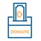 Donation box with a generous offer. Cash bill with an heart, kind money. Vector thin line icon illustration.