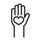 Donation charity volunteer help social hand with heart in palm line style icon