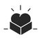 Donation charity volunteer help social heart in cardboard box silhouette style icon