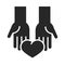 Donation charity volunteer help social heart in hands silhouette style icon