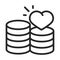 Donation charity volunteer help social stack of coins money love line style icon