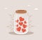 Donation glass jar with red hearts. Give and share your love. Support for poor people and children. International