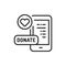 Donation money black line icon. Fundraising vector pictogram. Charity and Volunteering symbol. Button for web page, mobile app,