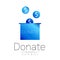 Donation sign icon. Donate money box. Charity or endowment symbol. Human helping. on white background. Vector.Blue