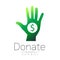 Donation sign icon. Donate money hand. Charity or endowment symbol. Human helping. on white background. Vector.Green