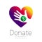 Donation sign icon. Donate money hand and heart. Charity or endowment symbol. Human helping. on white background. Vector