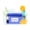 Donation vector illustration concept with volunteers character give money and coins in donations box